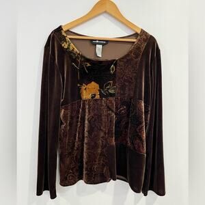 Sag Harbor Velvet Burnout Floral Paisley Shirt Whimsigoth Dark Fairy Grunge